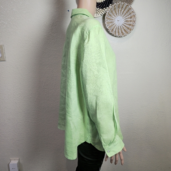 J Jill Top Womens Large Green Linen Button Up Long Sleeve Beach Cottage Coastal - Picture 3 of 9